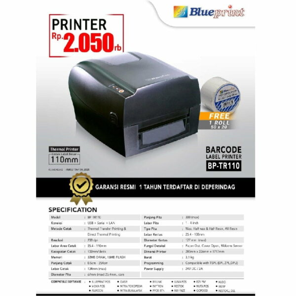 Blueprint BP - TR110 Printer Label Barcode Sticker