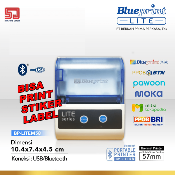 Printer Thermal Portable Struk Label Stiker Nota Kecil Bluetooth Lite 58