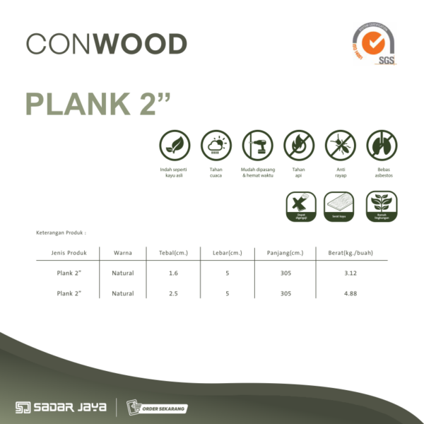 Conwood Plank 2" Fiber Cement GRC Sekat Ruang - Gambar 3