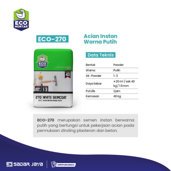 Eco Mortar 270 Acian Instan Putih Eco 270 Mortar Instan Semen Instan - Gambar 2